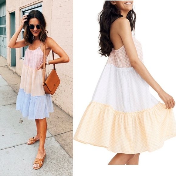Madewell Dresses & Skirts - Madewell Colorblock Gingham Tiered Cover-Up Dress Boho Sundress SZ Medium